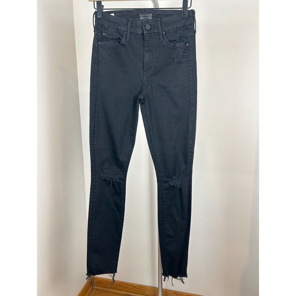 Mother Jeans 25 The Looker Ankle Fray Black Distressed Skinny Guilty As Sin